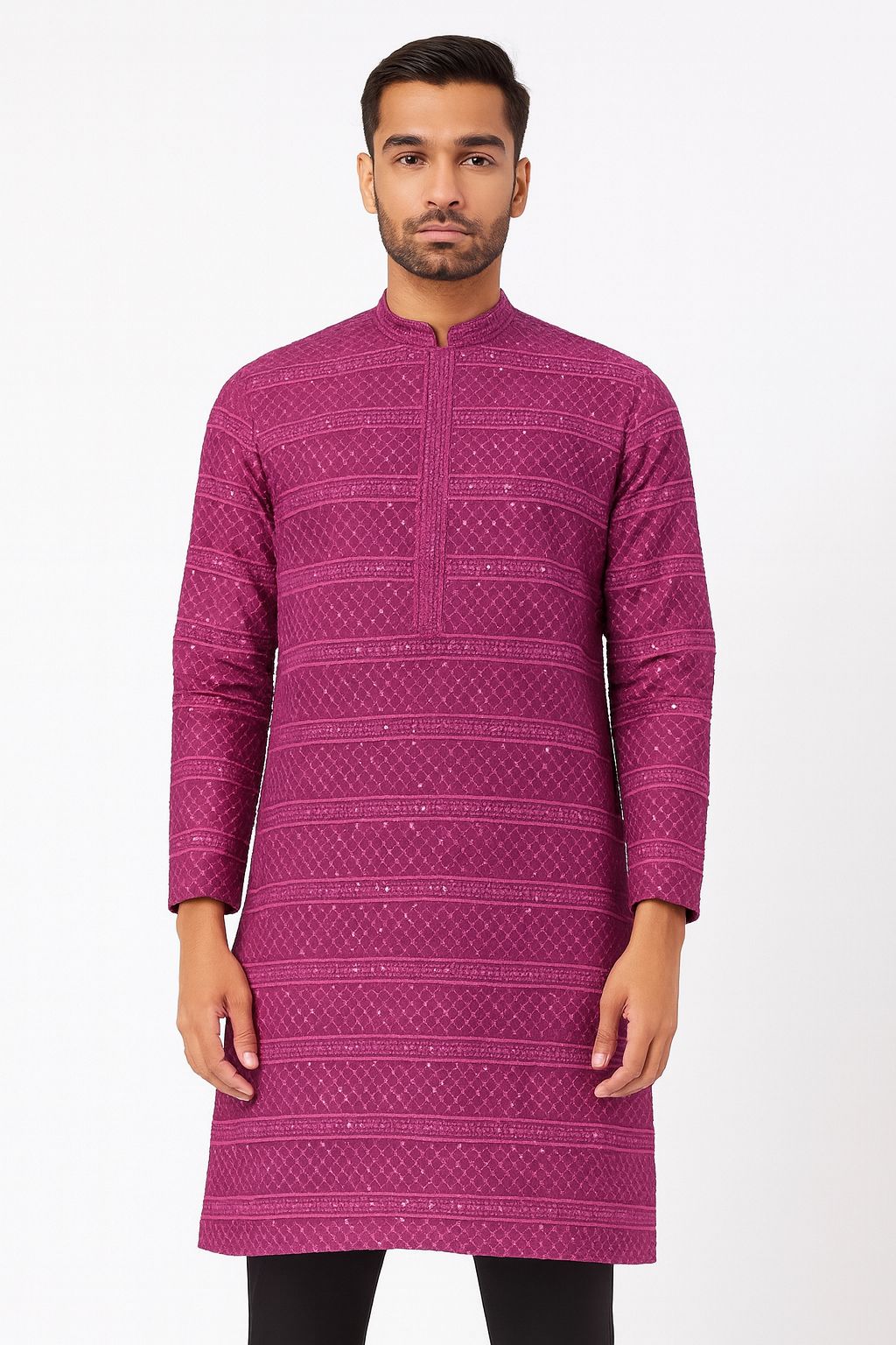 Men’s Kurta Fabric – Embroidery & Sequence Work  Wine