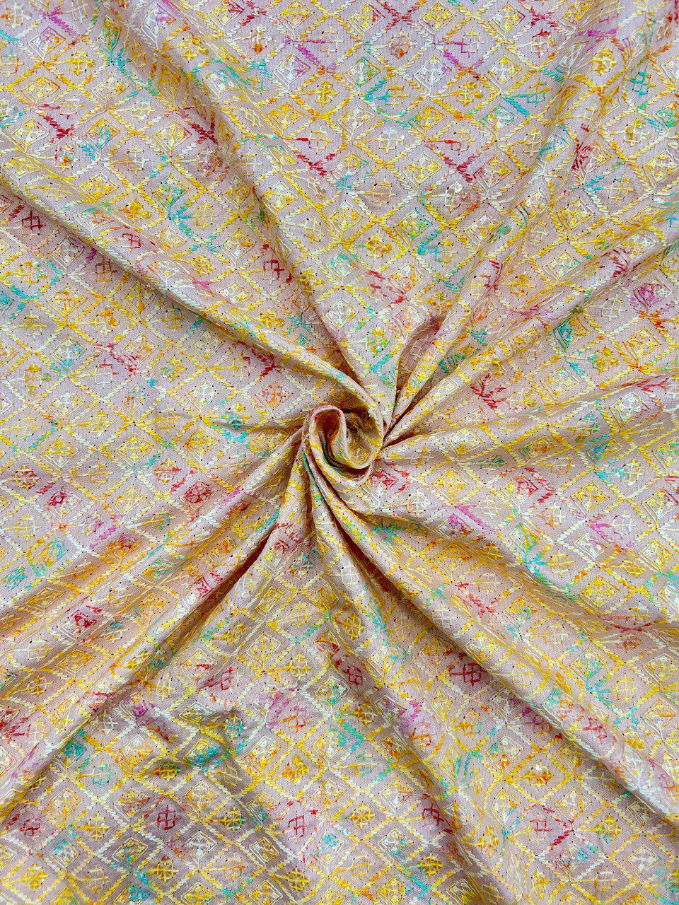 Digital Printed Embroidered Men’s  Kurta Fabric – Sequin Highlighted Rayon (58” Width)  Yellow