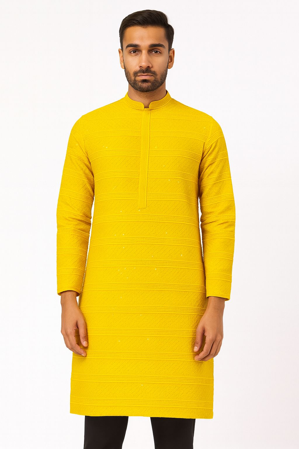 Men’s Kurta Fabric – Embroidery & Sequence Work Yelow