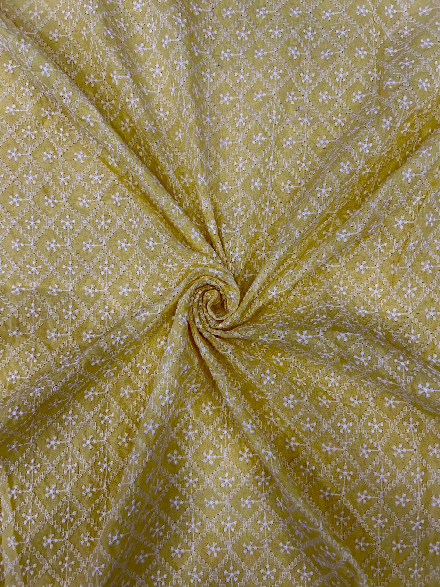 Lakhnavi All Over Cotton Embroidery Fabric – Pastel Yellow