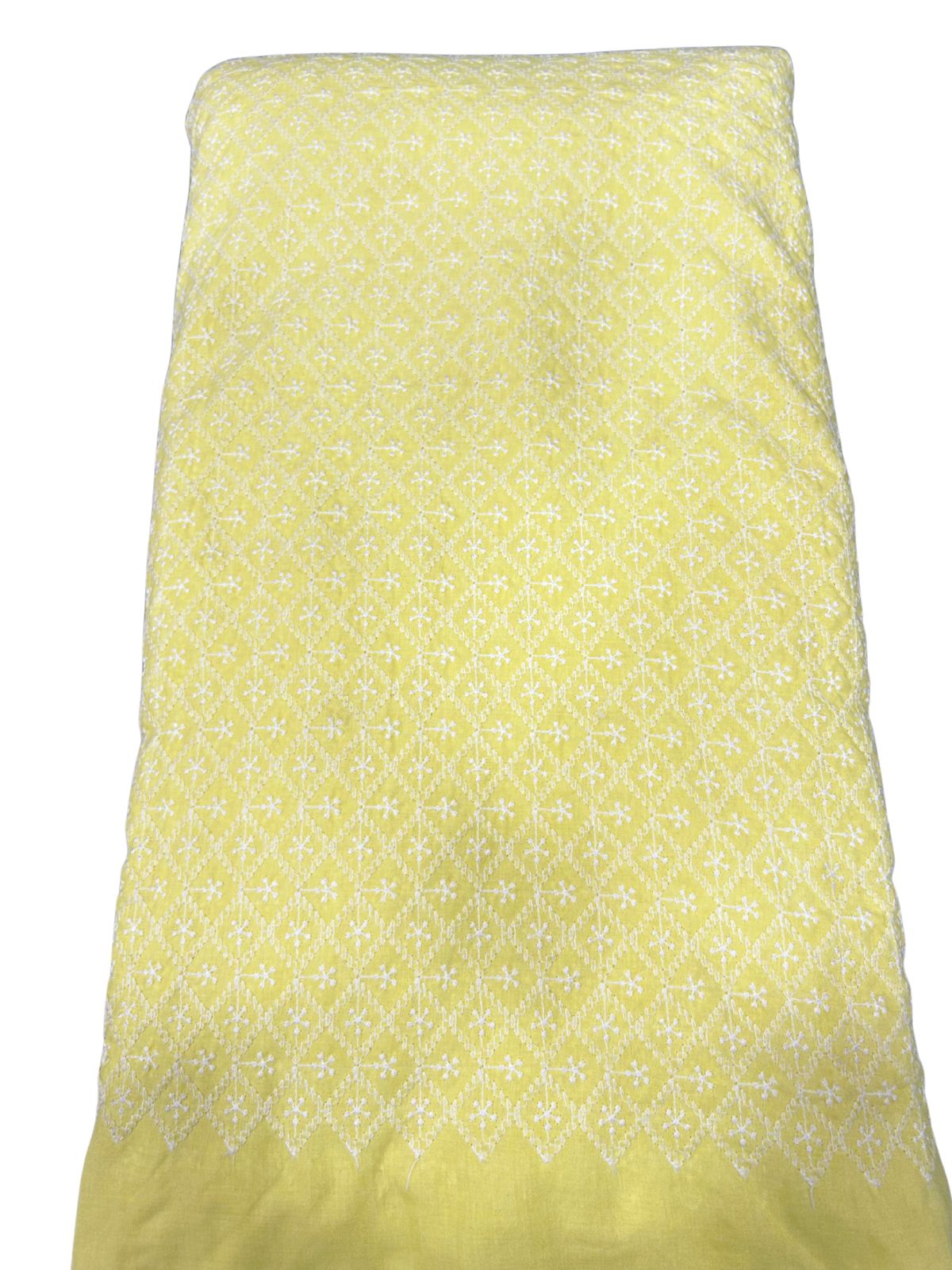 Lakhnavi All Over Cotton Embroidery Fabric – Pastel Yellow